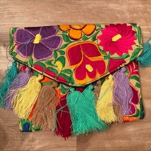 Handmade Mexican Clutch Bag, Floral Embroidery Bag,Mexican Clutch Bag,